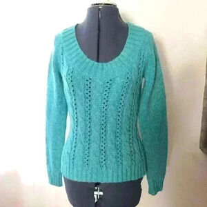 VTG New York and Company Teal? White knit Braided Sweater Women Small